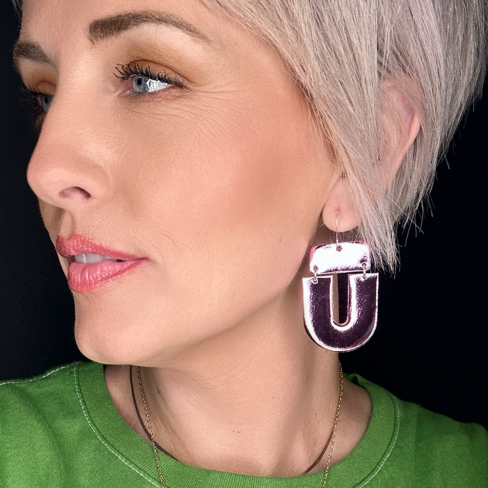 Pink Mylar Uma Leather Earrings - Eleven10Leather and Designs