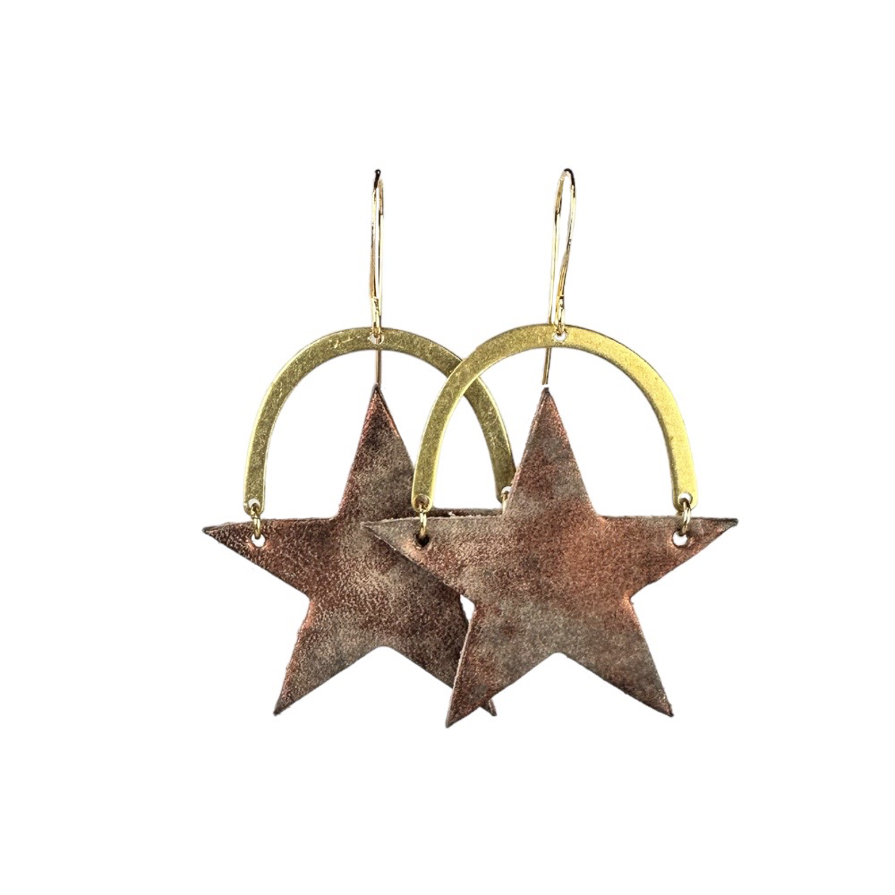 Rustic Bronze Star Struck Leather Earrings - Eleven10Leather and Designs