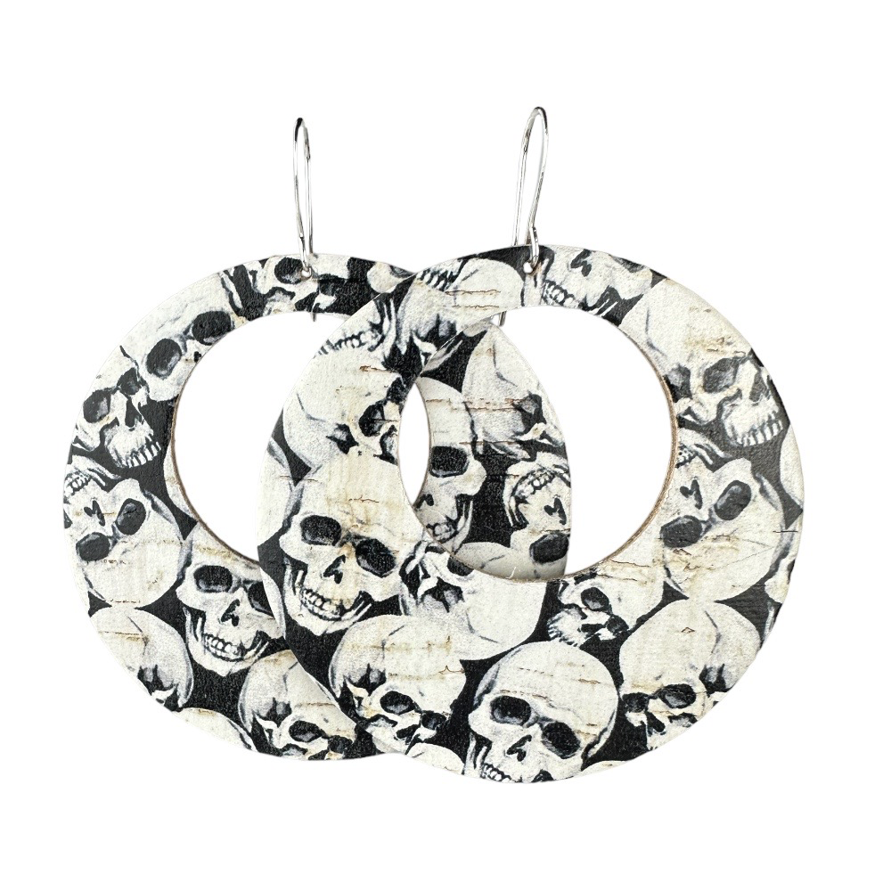 Skulls Forever Luna Cork Earrings - Eleven10Leather and Designs