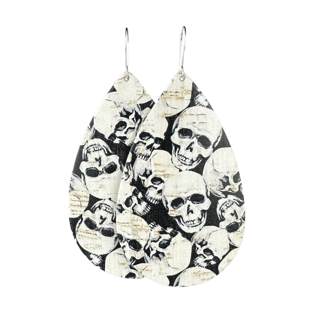 Skulls Forever Teardrop Cork Earrings - Eleven10Leather and Designs