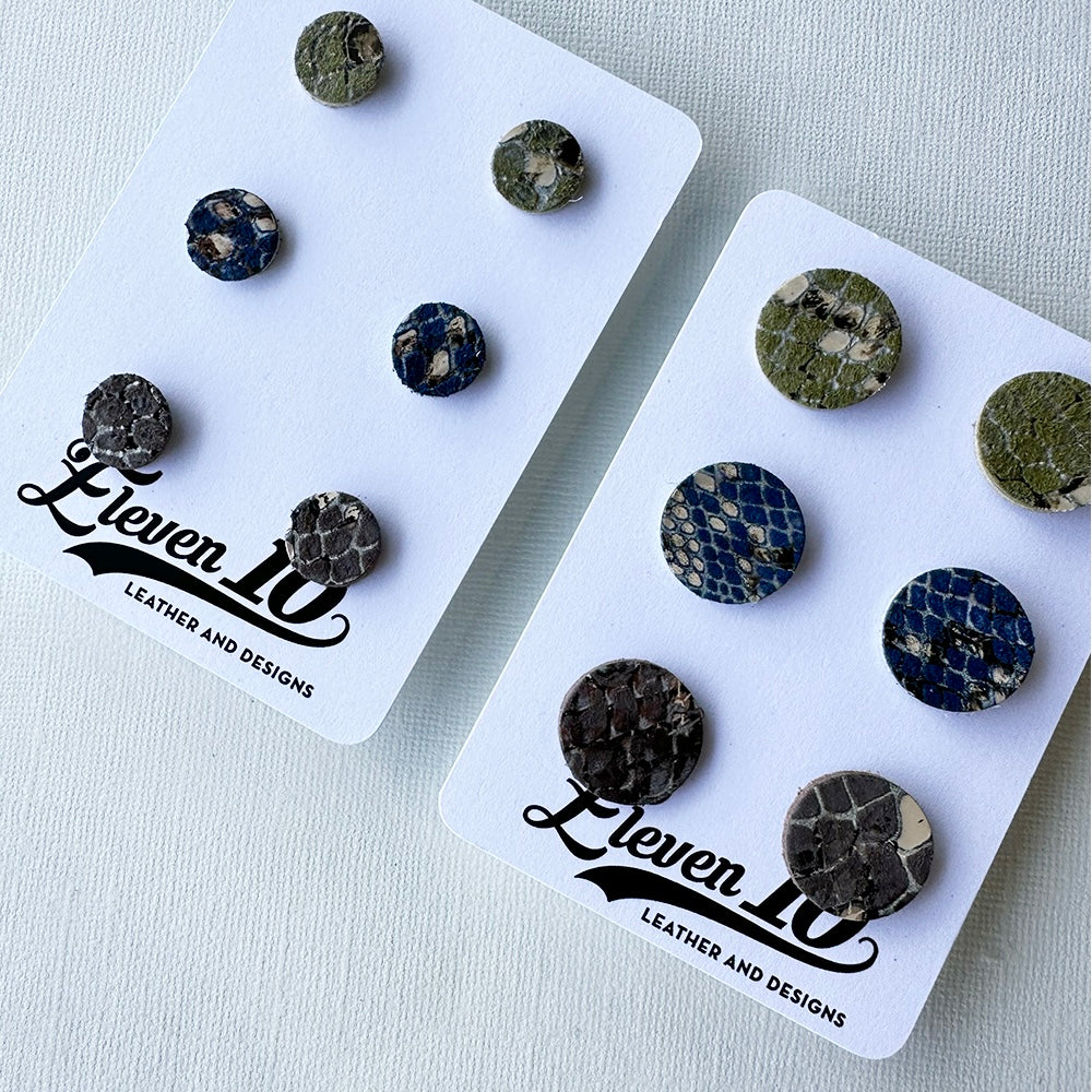 Snake Leather Stud Earrings - Eleven10Leather and Designs