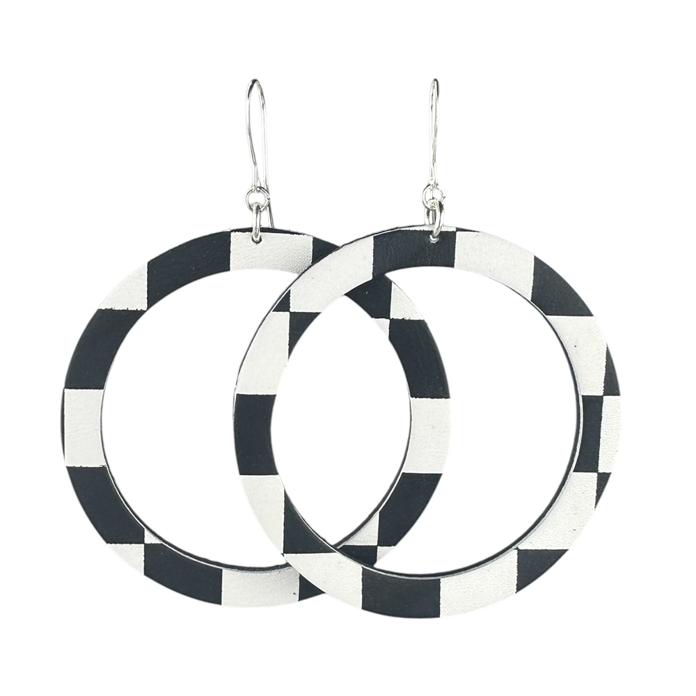 Checkerboard Hoop Leather Earrings - Eleven10Leather and Designs
