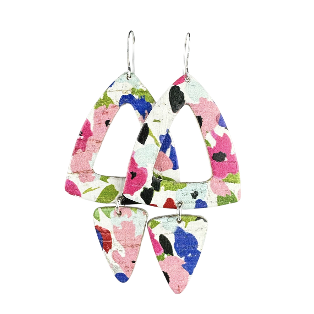 Vibrant Floral Roxanne Cork Earrings - Eleven10Leather and Designs