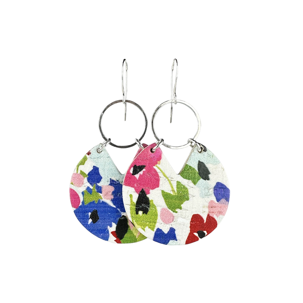 Vibrant Floral Stella Cork Earrings - Eleven10Leather and Designs