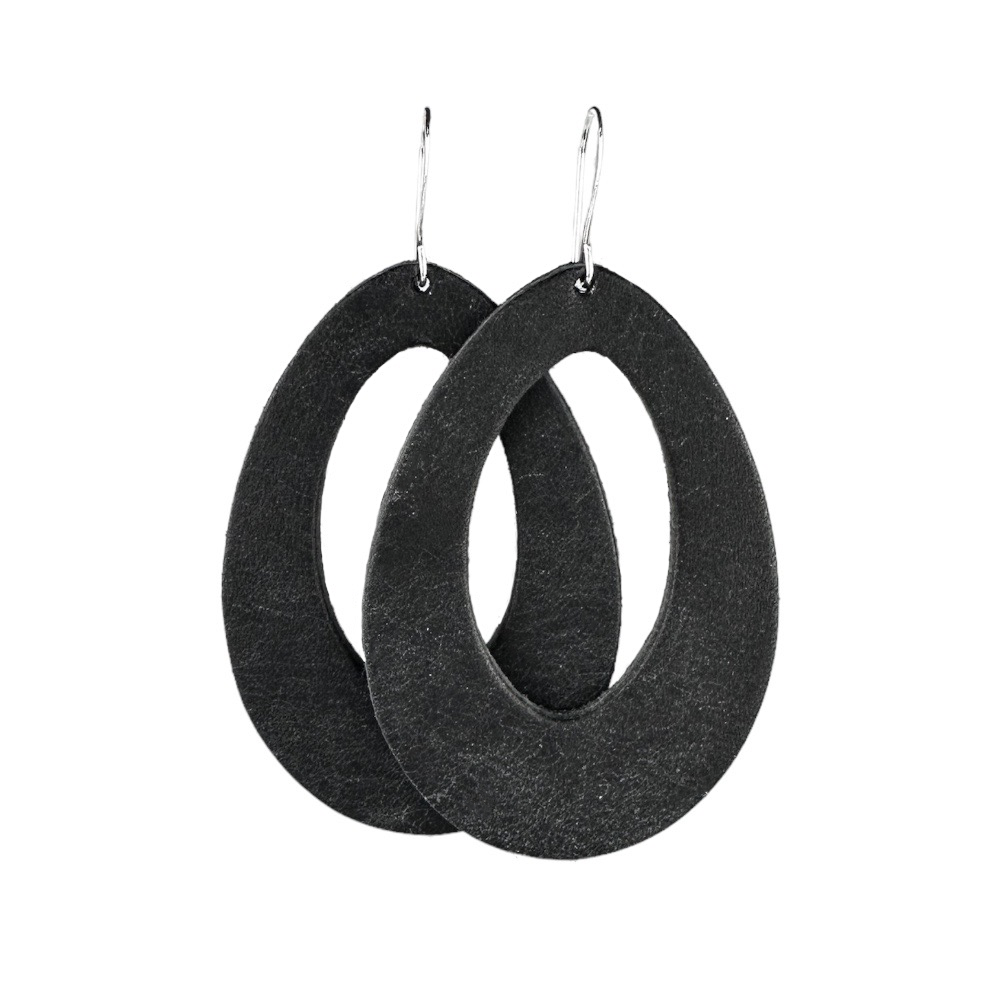 Washed Black Fallon Leather Earrings - Eleven10Leather and Designs