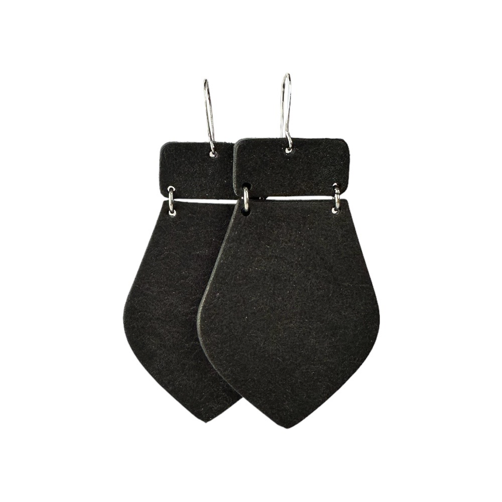 Washed Black Maxi Leather Earrings - Eleven10Leather and Designs