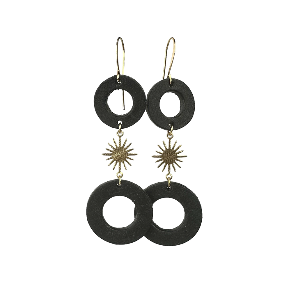 Washed Black Sun Drop Leather Earrings - Eleven10Leather and Designs