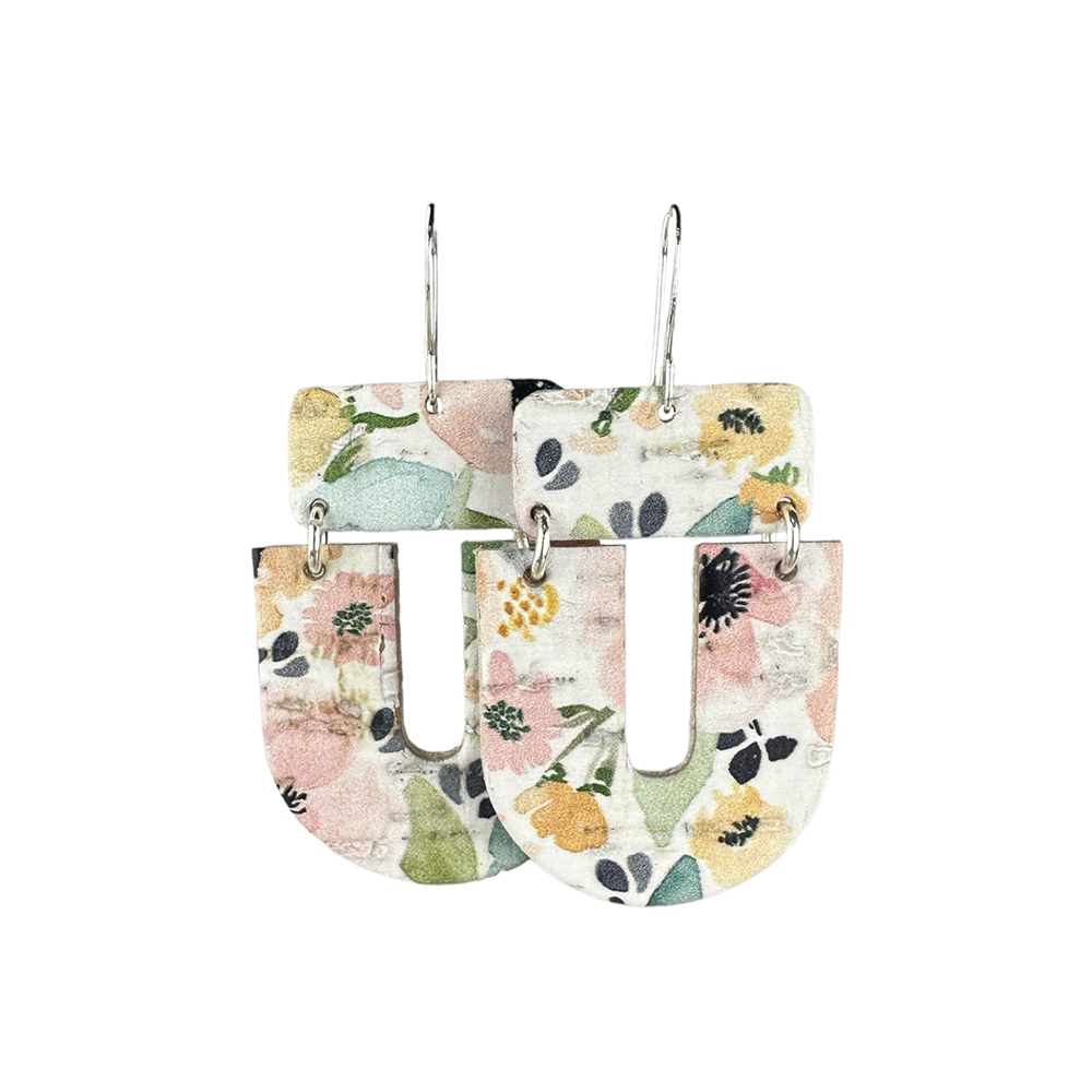 Watercolor Garden Uma Cork Earrings - Eleven10Leather and Designs