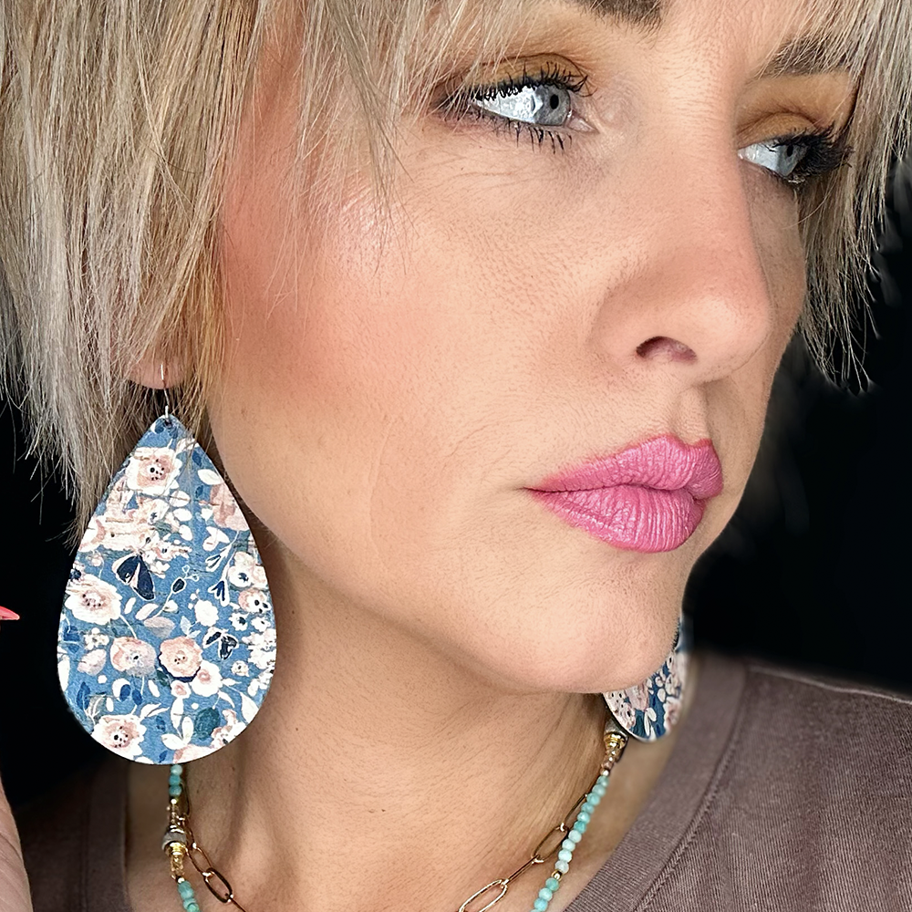 Blooming Skies Teardrop Cork Earrings - Eleven10Leather and Designs
