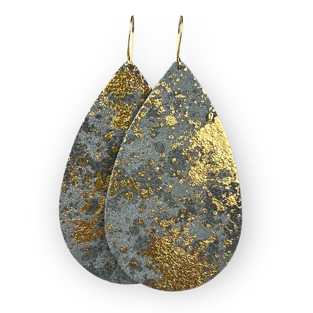 Gold Splatter Teardrop Leather Earrings - Eleven10Leather and Designs