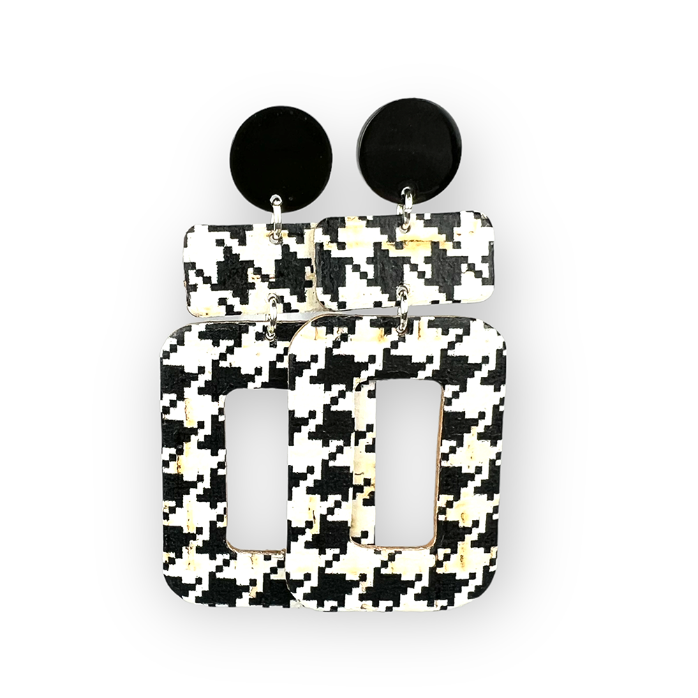 Houndstooth Quincey Cork Earrings - Eleven10Leather and Designs