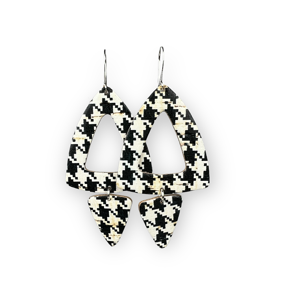 Houndstooth Roxanne Cork Earrings - Eleven10Leather and Designs