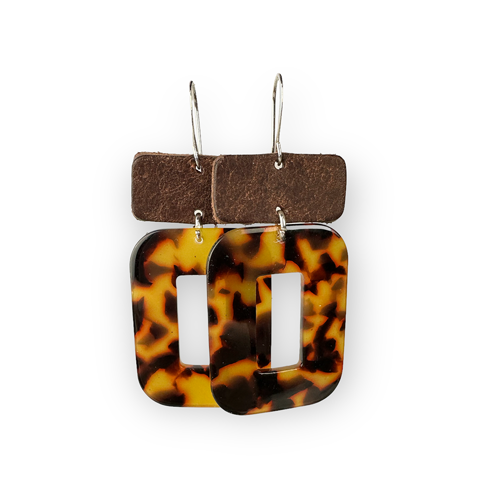Tortoise Quincey Leather and Resin Earrings - Eleven10Leather and Designs