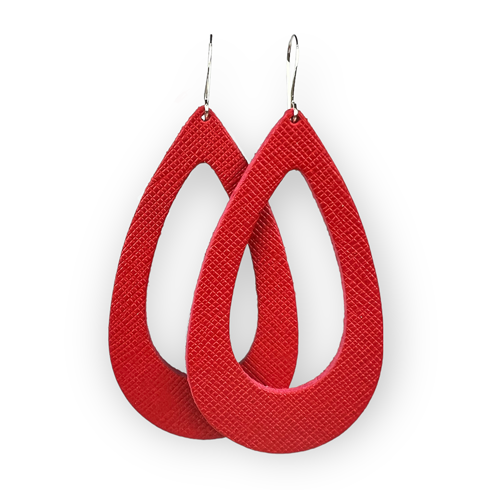Red Saffiano Cutout Leather Earrings - Eleven10Leather and Designs