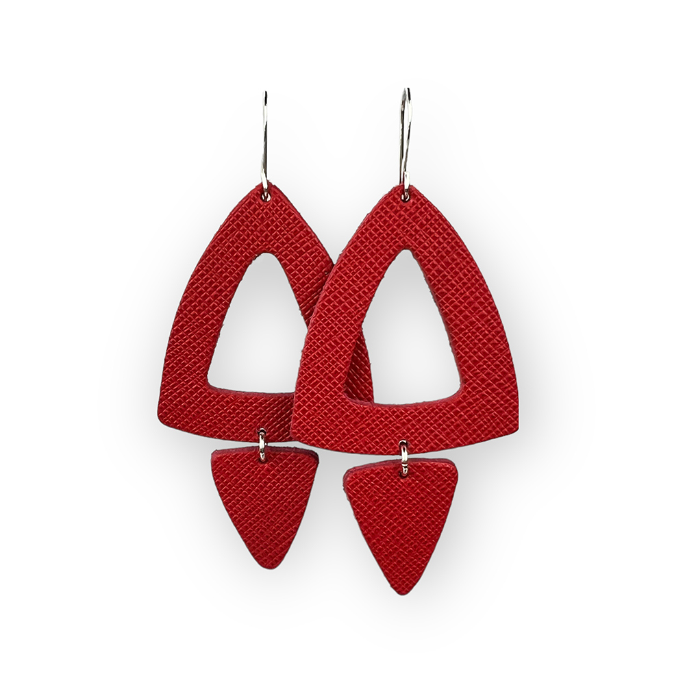 Red Saffiano Roxanne Leather Earrings - Eleven10Leather and Designs