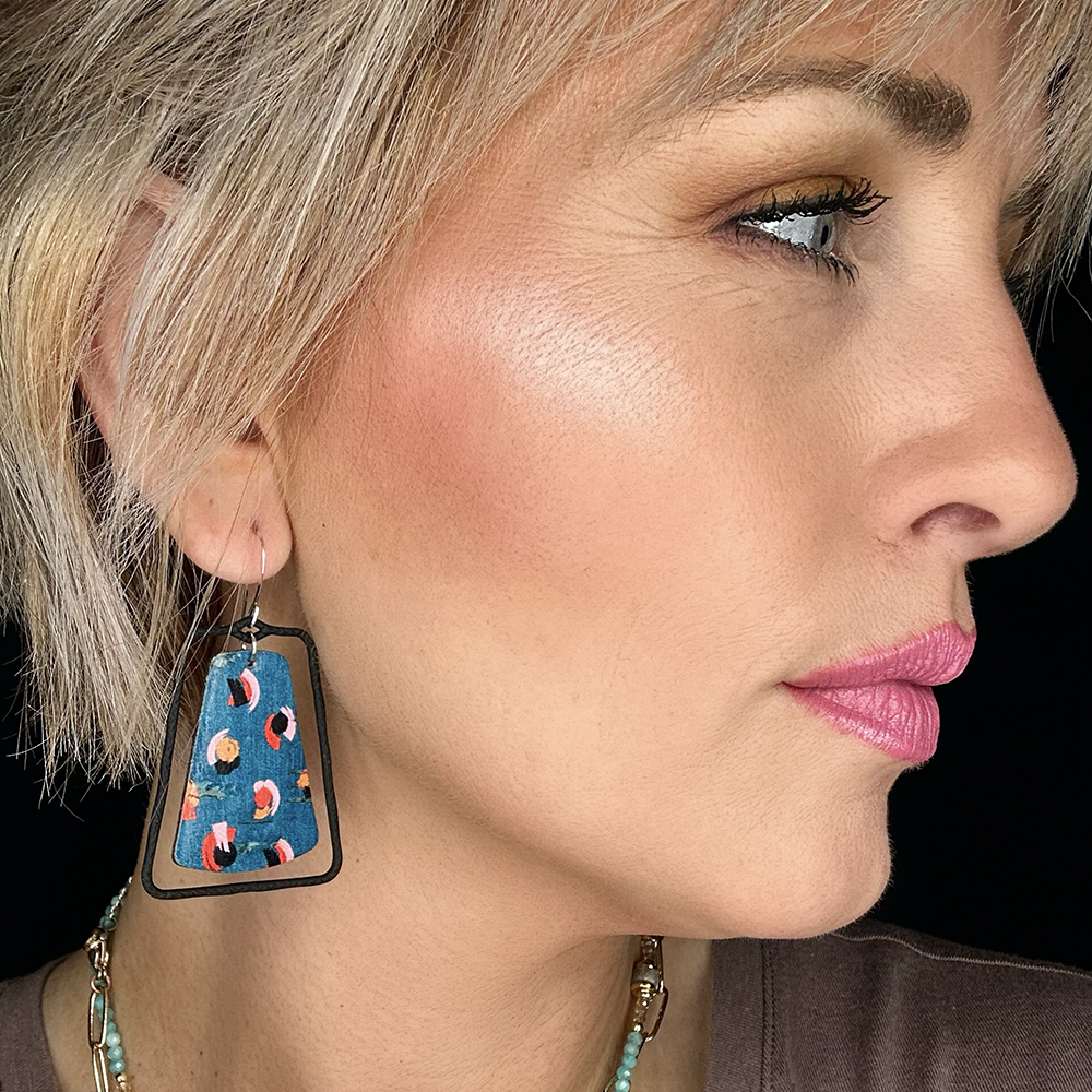 Teal Tango Belle Cork Earrings - Eleven10Leather and Designs