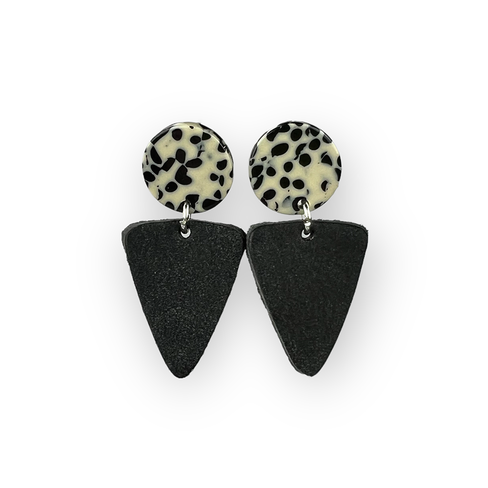 Washed Black Roxy Stud Leather Earrings - Eleven10Leather and Designs