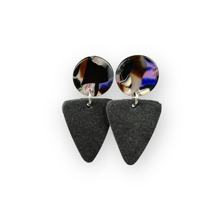 Washed Black Roxy Stud Leather Earrings - Eleven10Leather and Designs