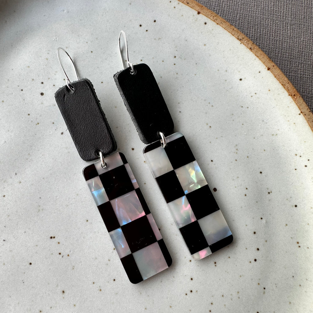 Check Mate Cally Leather Earrings - Eleven10Leather and Designs